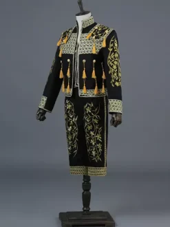 Ensemble vintage rouge à franges brodées vintage à manches longues et pantalon en polyester costumes rétro pour homme