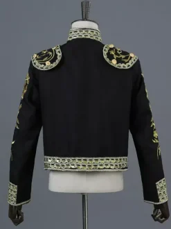 Ensemble vintage rouge à franges brodées vintage à manches longues et pantalon en polyester costumes rétro pour homme