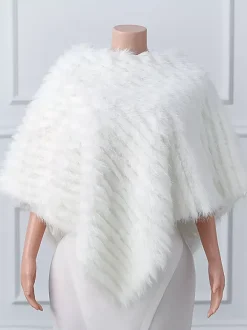 Enveloppes de mariage blanches à col haut  couverture de mariée en fausse fourrure