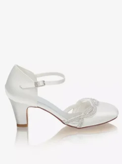 Escarins de mariée ivoire en satin talon carré boucle réglable chaussures de mariage