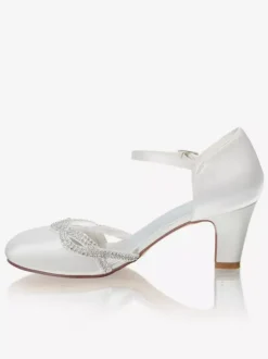 Escarins de mariée ivoire en satin talon carré boucle réglable chaussures de mariage