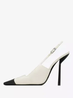 Escarpins à bride arrière en satin noirs à talons aiguilles bout carré