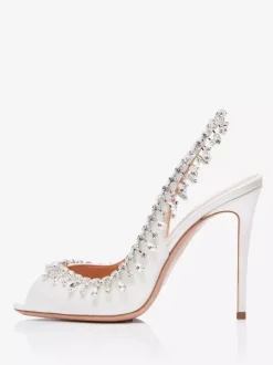 Escarpins à bride arrière en satin à bout ouvert et strass chaussures de fête à talons hauts
