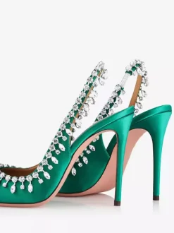 Escarpins à bride arrière en satin à bout ouvert et strass chaussures de fête à talons hauts