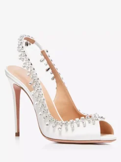 Escarpins à bride arrière en satin à bout ouvert et strass chaussures de fête à talons hauts