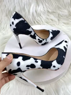 Escarpins à talons hauts en crin de cheval à bout pointu et motif animalier