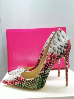 Escarpins à talons hauts et bout pointu pour femmes motif serpent