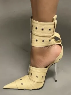Escarpins à talons hauts et bout pointu avec bride boucle à la cheville pour femmes