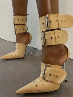 Escarpins à talons hauts et bout pointu avec bride boucle à la cheville pour femmes