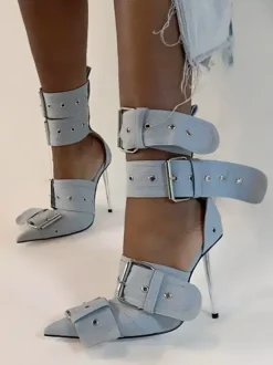 Escarpins à talons hauts et bout pointu avec bride boucle à la cheville pour femmes