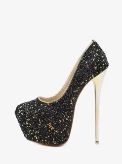 Escarpins à Talons Hauts Femme avec Plateforme en Paillettes