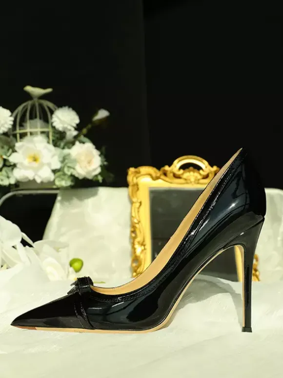 Escarpins à talons hauts pour femmes bout pointu n艙ud chaussures habillées à enfiler