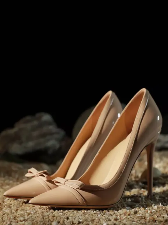 Escarpins à talons hauts pour femmes bout pointu n艙ud chaussures habillées à enfiler