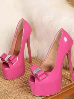 Escarpins à talons hauts pour femmes plateforme bout ouvert n艙ud talons aiguilles chaussures sexy