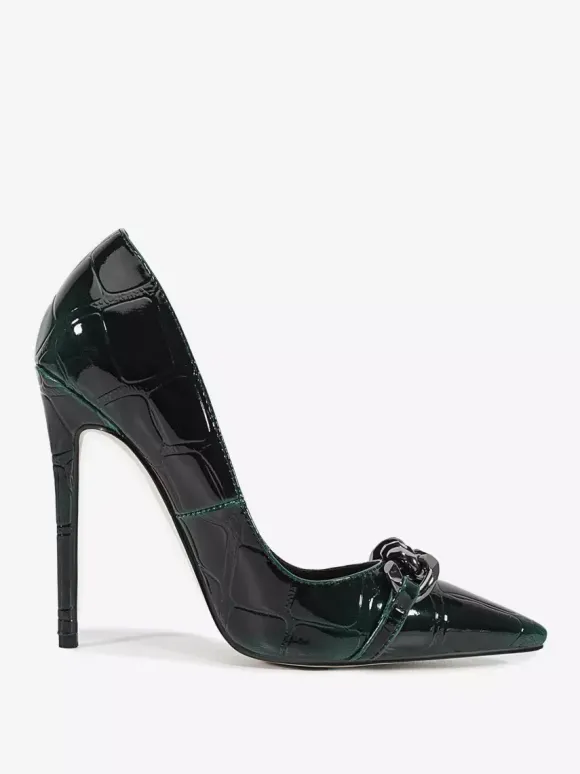 Escarpins à talons hauts pour femmes bout pointu détails métalliques chaussures habillées à enfiler