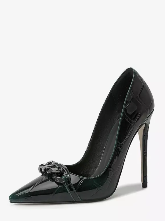 Escarpins à talons hauts pour femmes bout pointu détails métalliques chaussures habillées à enfiler