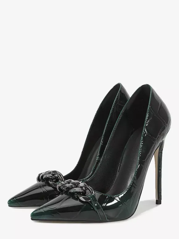 Escarpins à talons hauts pour femmes bout pointu détails métalliques chaussures habillées à enfiler