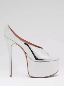 Escarpins argentés à plateforme pour femmes bout ouvert et talons aiguilles sexy