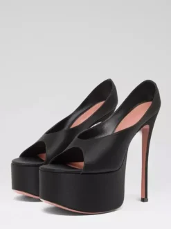 Escarpins argentés à plateforme pour femmes bout ouvert et talons aiguilles sexy