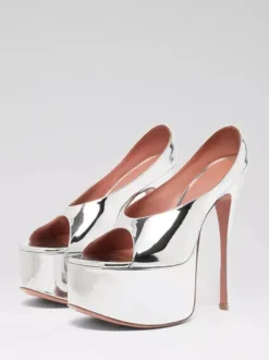 Escarpins argentés à plateforme pour femmes bout ouvert et talons aiguilles sexy
