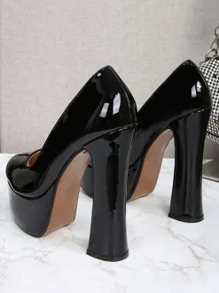 Escarpins avec Plateforme à Talons Hauts avec Bout Rond en Cuir Synthétique Unicolore