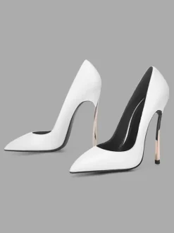 Escarpins basiques blancs pour femmes Chaussures à talons hauts avec bout pointu et bout pointu