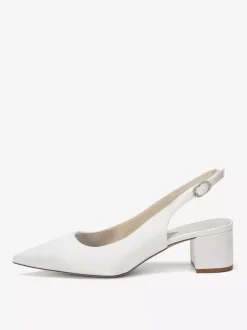 Escarpins de mariage en satin à talon compensé bout pointu et bride arrière