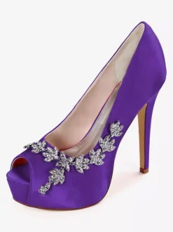 Escarpins de mariée ivoire en satin plateforme bout ouvert talon haut Chaussures de mariage