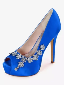 Escarpins de mariée ivoire en satin plateforme bout ouvert talon haut Chaussures de mariage