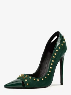 Escarpins en daim à talons hauts pour femmes bout pointu rivets chaussures à enfiler