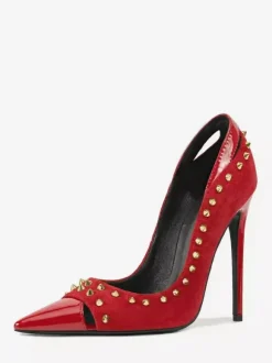 Escarpins en daim à talons hauts pour femmes bout pointu rivets chaussures à enfiler