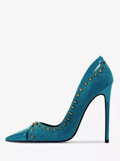 Escarpins en daim à talons hauts pour femmes bout pointu rivets chaussures à enfiler