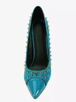 Escarpins en daim à talons hauts pour femmes bout pointu rivets chaussures à enfiler