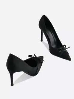 Escarpins en satin à talons hauts bout pointu et n艙ud chaussures de soirée faciles à enfiler