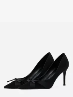 Escarpins en satin à talons hauts bout pointu et n艙ud chaussures de soirée faciles à enfiler