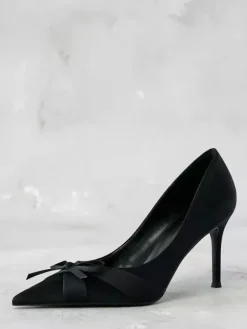 Escarpins en satin à talons hauts bout pointu et n艙ud chaussures de soirée faciles à enfiler