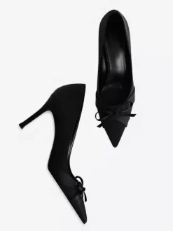 Escarpins en satin à talons hauts bout pointu et n艙ud chaussures de soirée faciles à enfiler