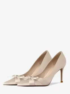 Escarpins en satin à talons hauts bout pointu et n艙ud chaussures de soirée faciles à enfiler