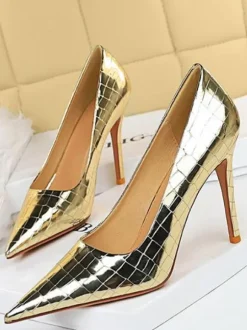 Escarpins Femme à Talons Hauts avec Bout Pointu Verni Unicolore