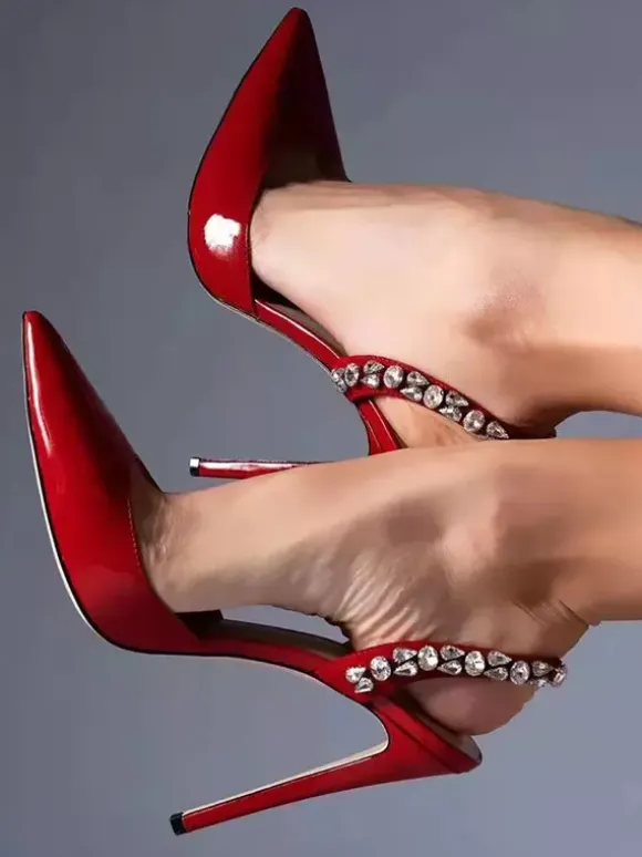 Escarpins Femme Chaussures Soirée Noires À Talons Hauts Bout Pointu Strass Sexy