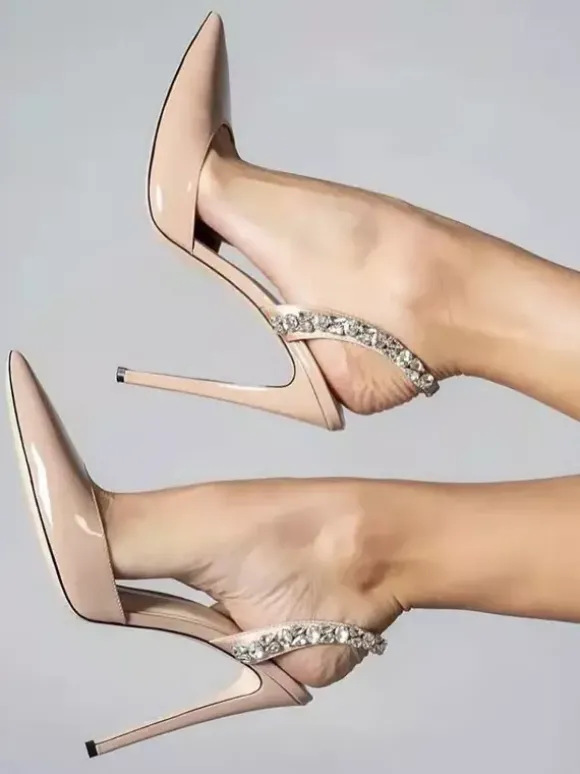 Escarpins Femme Chaussures Soirée Noires À Talons Hauts Bout Pointu Strass Sexy