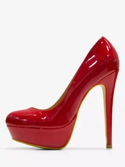 Escarpins femme rouge en PU verni talon haut plateforme