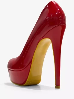 Escarpins femme rouge en PU verni talon haut plateforme