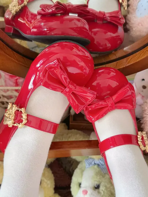 Escarpins Lolita à n艙uds bout rond talon compensé en cuir PU