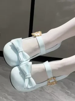 Escarpins Lolita à n艙uds bout rond talon compensé en cuir PU