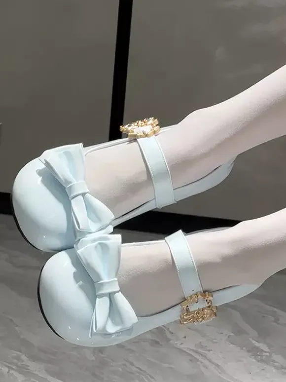 Escarpins Lolita à n艙uds bout rond talon compensé en cuir PU