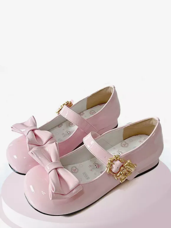 Escarpins Lolita à n艙uds bout rond talon compensé en cuir PU