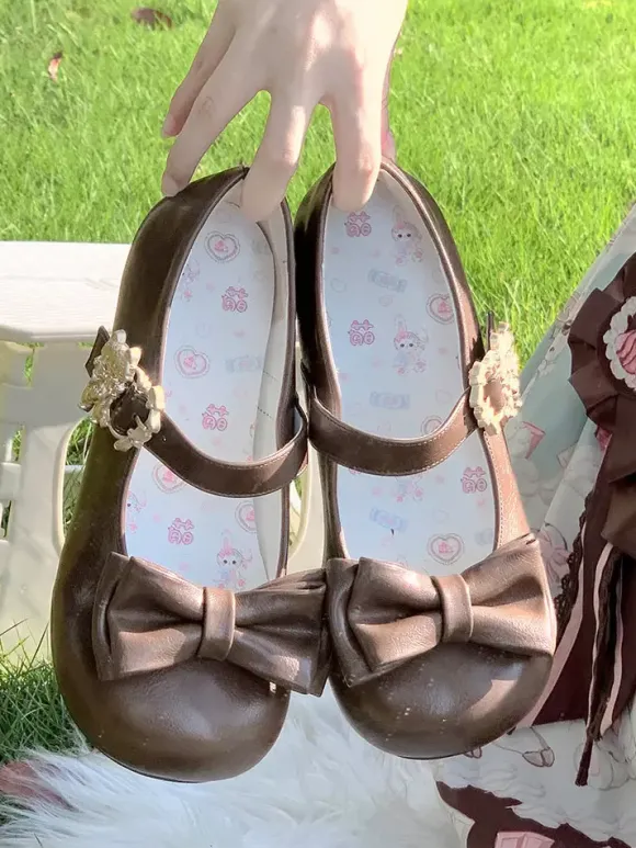 Escarpins Lolita à n艙uds bout rond talon compensé en cuir PU