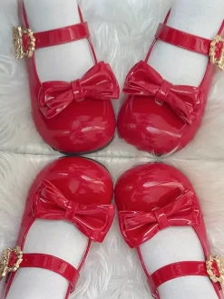 Escarpins Lolita à n艙uds bout rond talon compensé en cuir PU