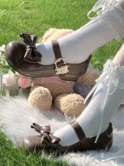 Escarpins Lolita à n艙uds bout rond talon compensé en cuir PU